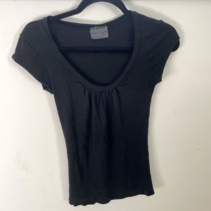 Michael Stars Black Supima Cotton Scoop Gathered Neckline Cap Sleeve